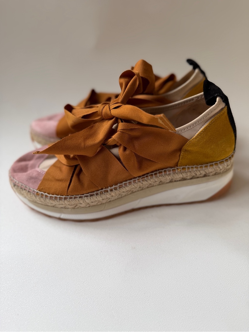 Free People Ribbon-Lace Espadrille Sneakers in Mustard, Pink Cream Size 41
